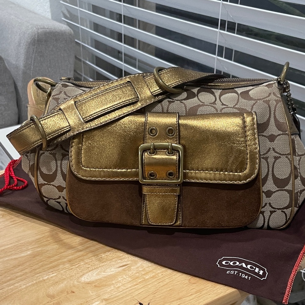 Coach Metallic Gold and Brown Shoulder Bag
